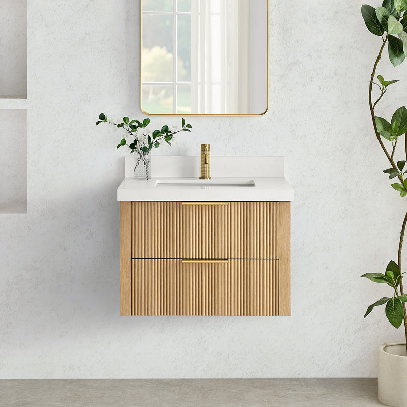 Vinnova 709930-WA-PQ Barcelona 30" Floating Single Bath Vanity in Washed Ash Grey