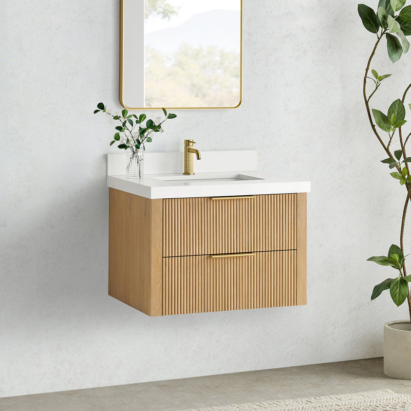 Vinnova 709930-WA-PQ Barcelona 30" Floating Single Bath Vanity in Washed Ash Grey