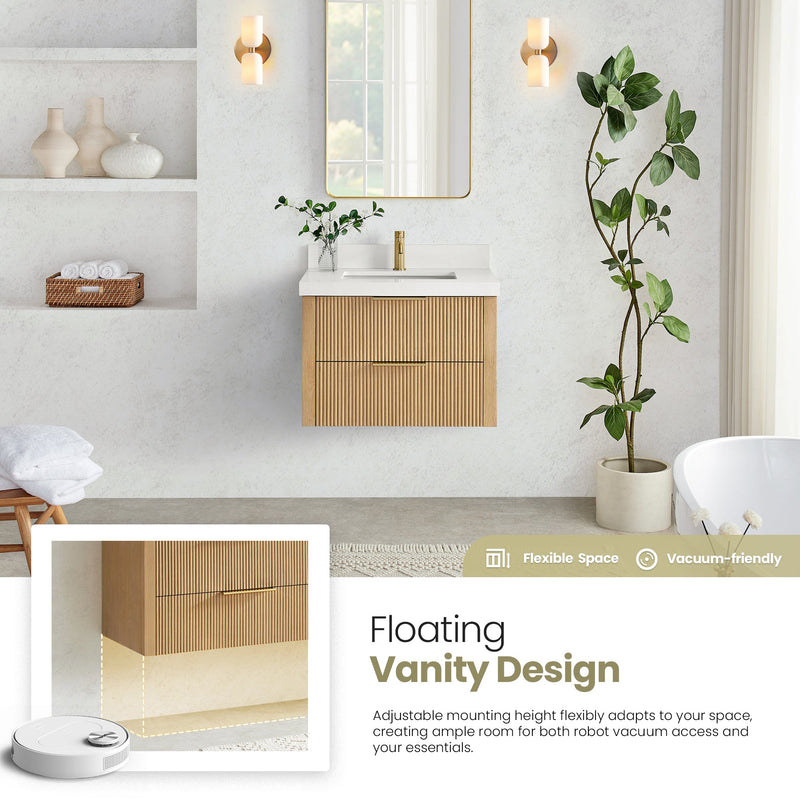 Vinnova 709930-WA-PQ Barcelona 30" Floating Single Bath Vanity in Washed Ash Grey