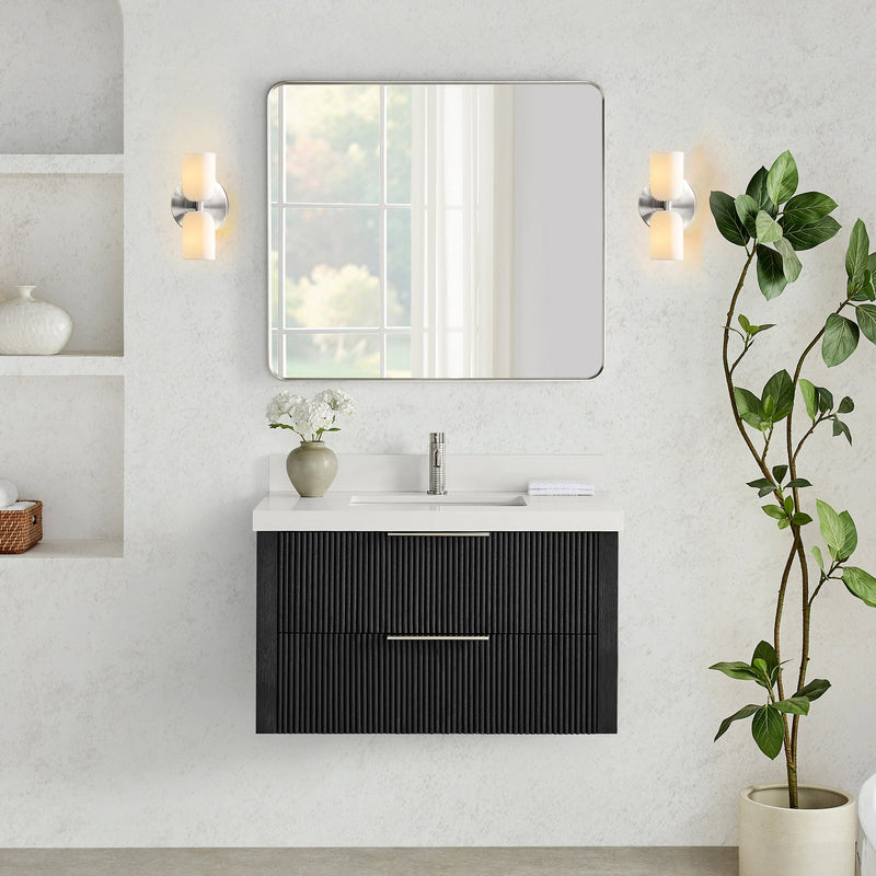 Vinnova 709936-OK-PQ Barcelona 36" Floating Single Bath Vanity in Oak Weathered Black
