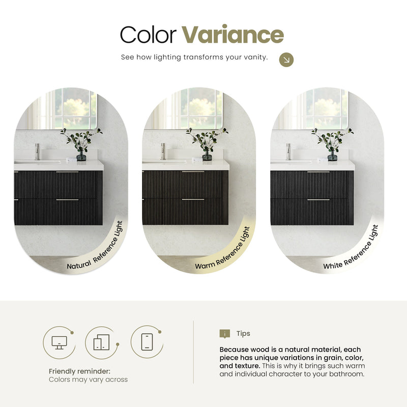Vinnova 709936-OK-PQ Barcelona 36" Floating Single Bath Vanity in Oak Weathered Black