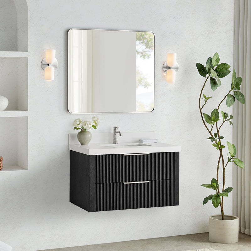 Vinnova 709936-OK-PQ Barcelona 36" Floating Single Bath Vanity in Oak Weathered Black