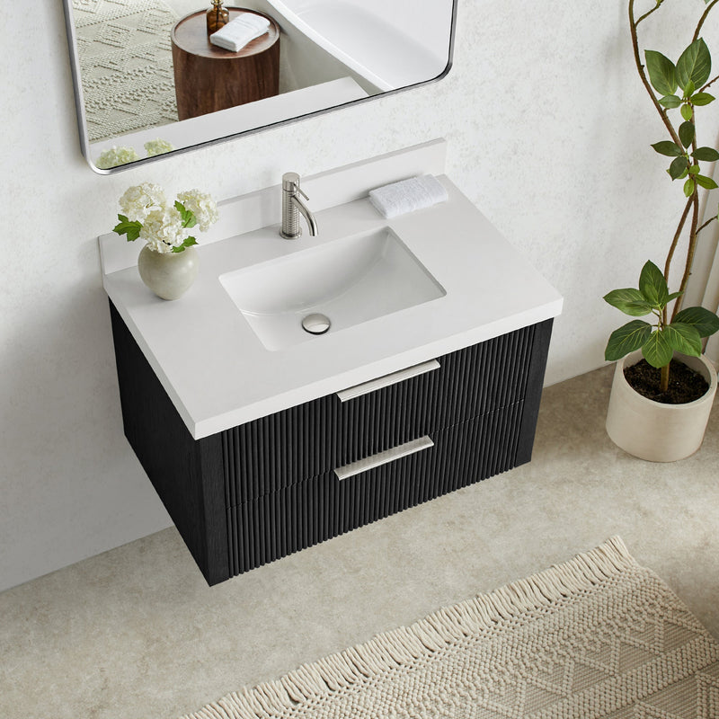 Vinnova 709936-OK-PQ Barcelona 36" Floating Single Bath Vanity in Oak Weathered Black