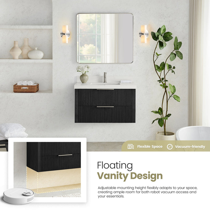 Vinnova 709936-OK-PQ Barcelona 36" Floating Single Bath Vanity in Oak Weathered Black