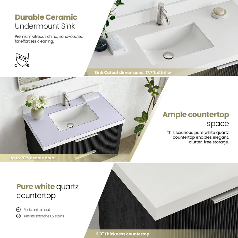 Vinnova 709936-OK-PQ Barcelona 36" Floating Single Bath Vanity in Oak Weathered Black