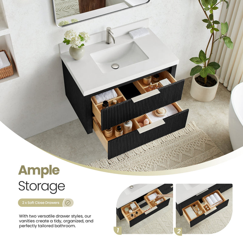 Vinnova 709936-OK-PQ Barcelona 36" Floating Single Bath Vanity in Oak Weathered Black