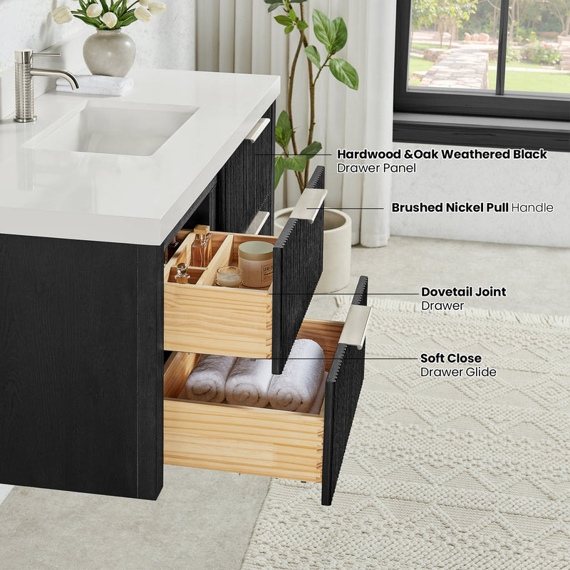 Vinnova 709948-OK-PQ Barcelona 48" Floating Single Bath Vanity in Oak Weathered Black