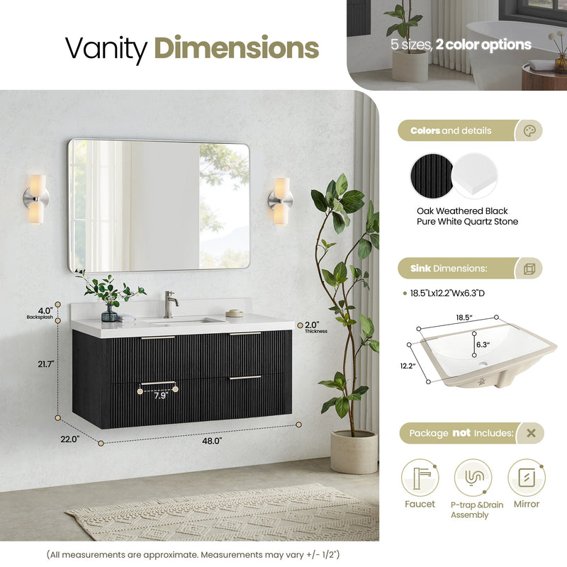 Vinnova 709948-OK-PQ Barcelona 48" Floating Single Bath Vanity in Oak Weathered Black
