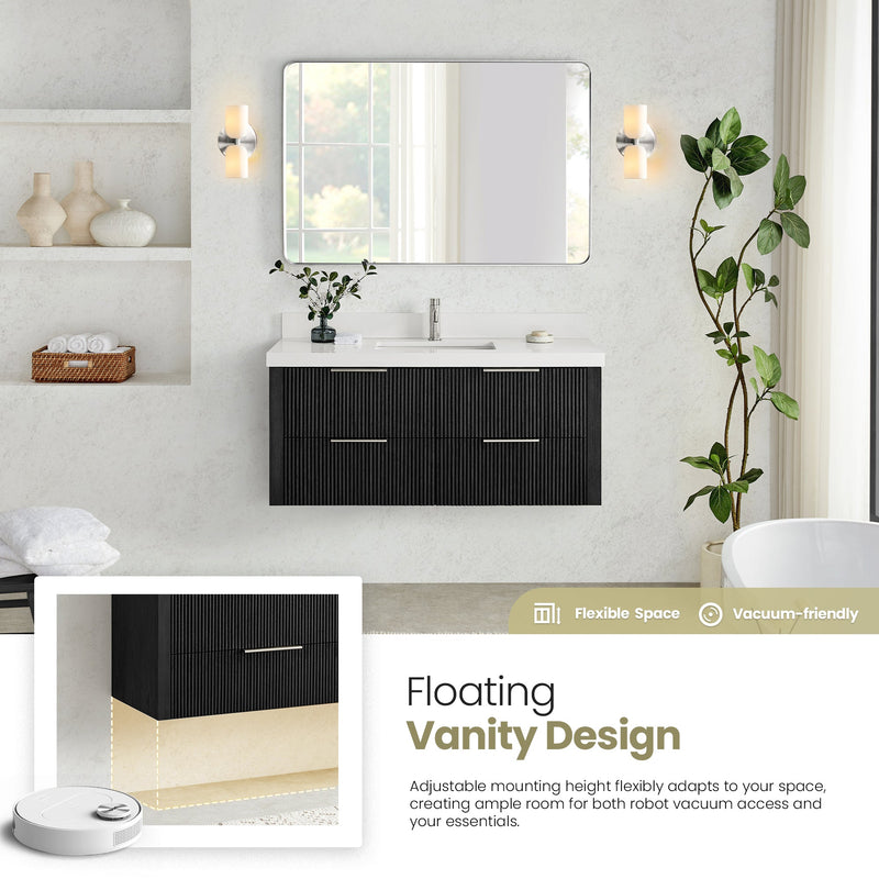 Vinnova 709948-OK-PQ Barcelona 48" Floating Single Bath Vanity in Oak Weathered Black