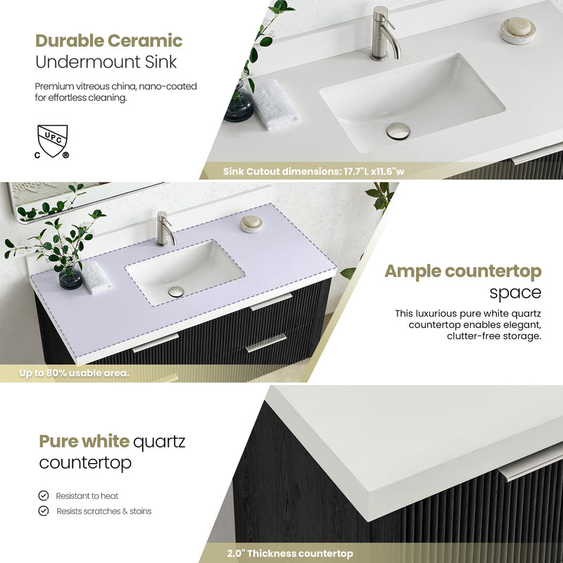 Vinnova 709948-OK-PQ Barcelona 48" Floating Single Bath Vanity in Oak Weathered Black