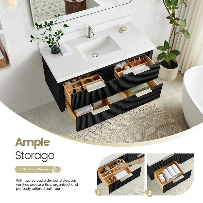 Vinnova 709948-OK-PQ Barcelona 48" Floating Single Bath Vanity in Oak Weathered Black