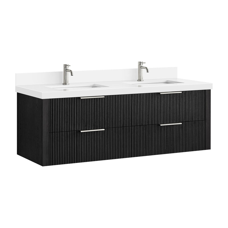 Vinnova 709960M-OK-PQ Barcelona 60M" Floating Double Bath Vanity in Oak Weathered Black