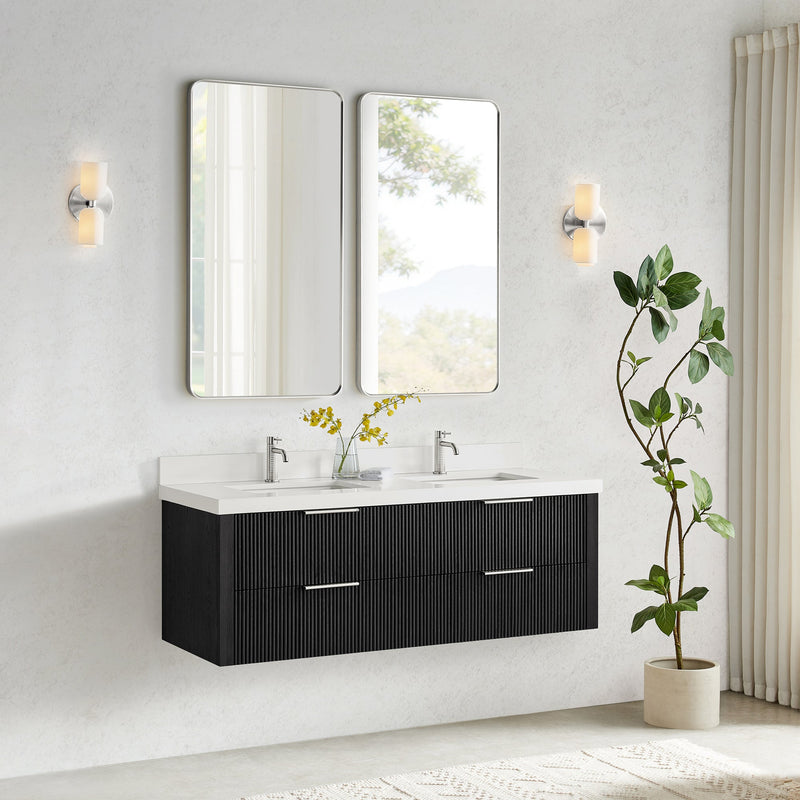 Vinnova 709960M-OK-PQ Barcelona 60M" Floating Double Bath Vanity in Oak Weathered Black