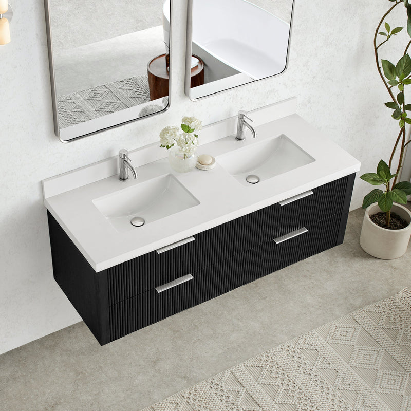 Vinnova 709960M-OK-PQ Barcelona 60M" Floating Double Bath Vanity in Oak Weathered Black