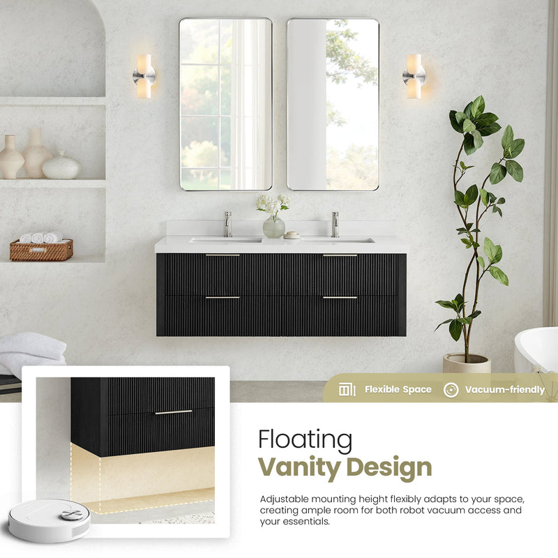Vinnova 709960M-OK-PQ Barcelona 60M" Floating Double Bath Vanity in Oak Weathered Black