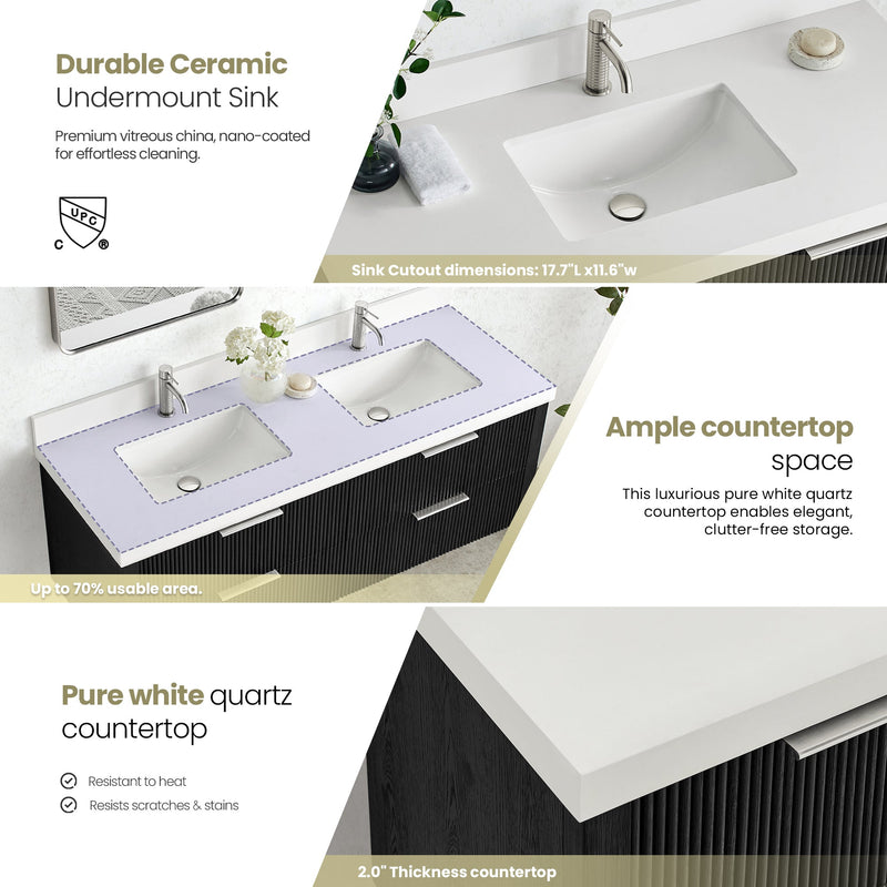 Vinnova 709960M-OK-PQ Barcelona 60M" Floating Double Bath Vanity in Oak Weathered Black