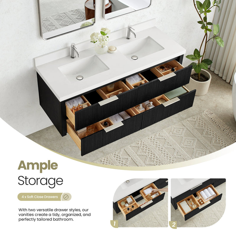 Vinnova 709960M-OK-PQ Barcelona 60M" Floating Double Bath Vanity in Oak Weathered Black