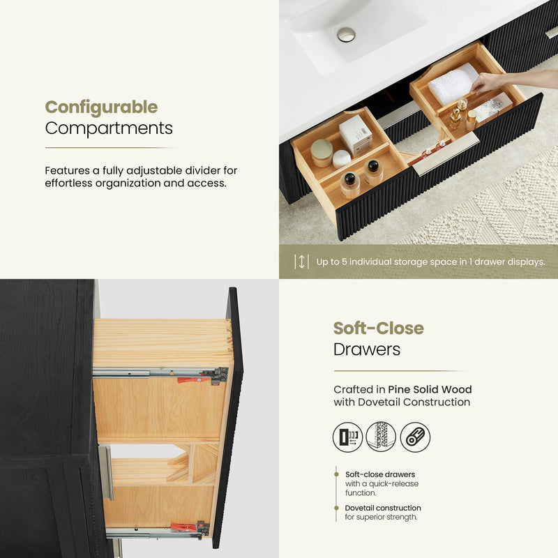 Vinnova 709960M-OK-PQ Barcelona 60M" Floating Double Bath Vanity in Oak Weathered Black