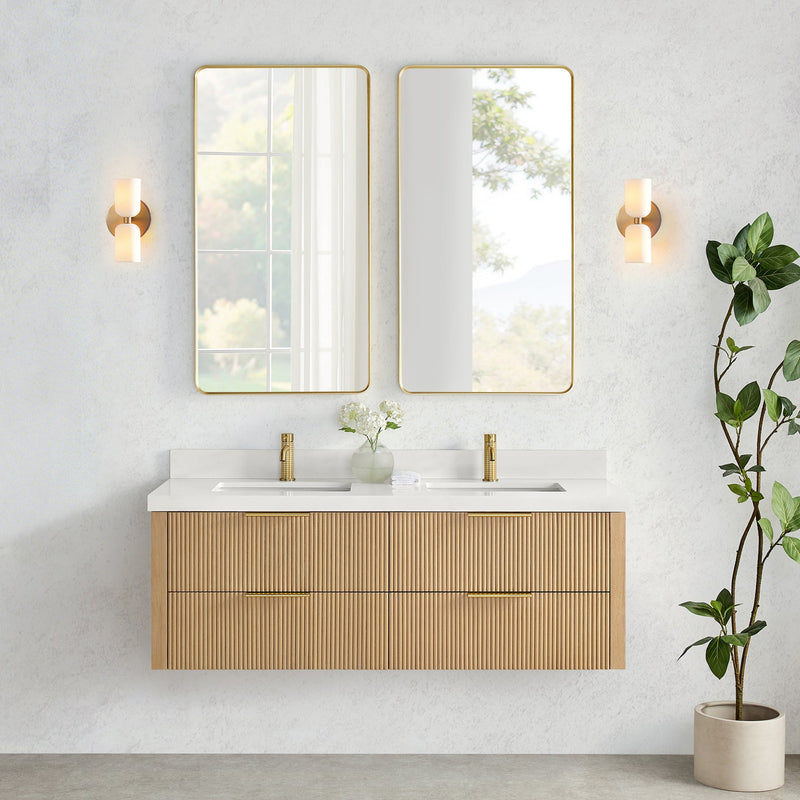 Vinnova 709960M-WA-PQ Barcelona 60M" Floating Double Bath Vanity in Washed Ash Grey