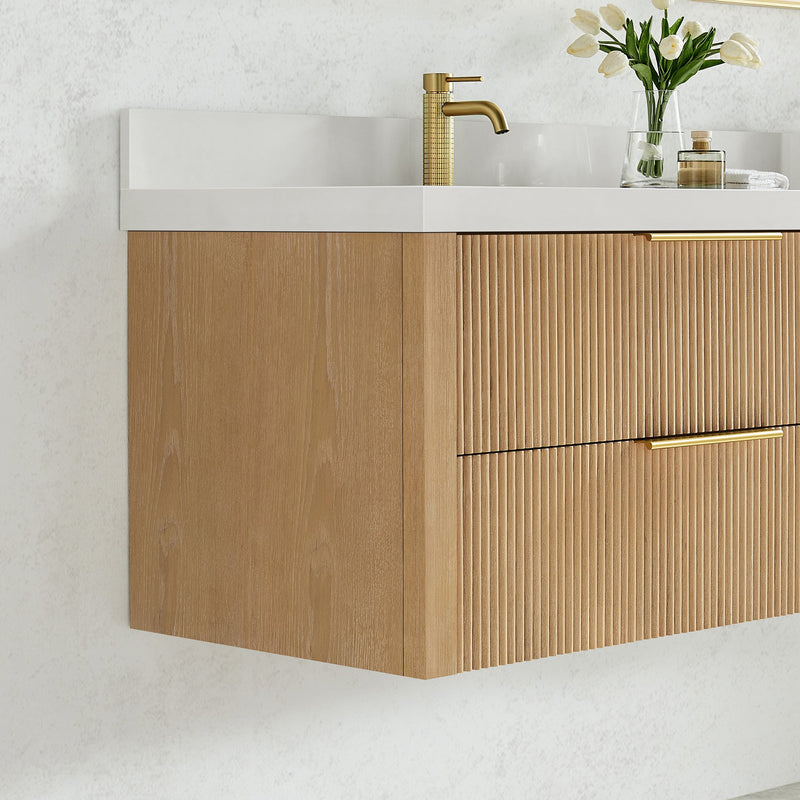 Vinnova 709960M-WA-PQ Barcelona 60M" Floating Double Bath Vanity in Washed Ash Grey