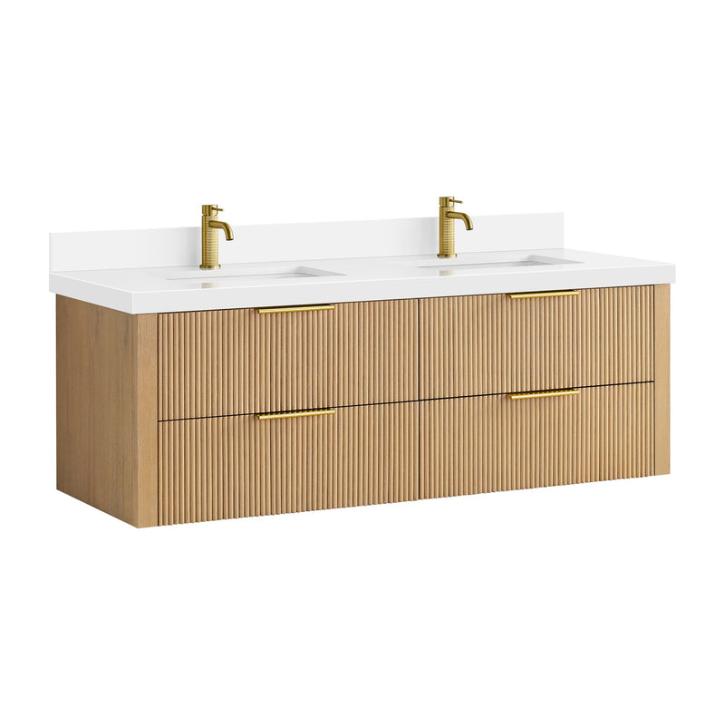 Vinnova 709960M-WA-PQ Barcelona 60M" Floating Double Bath Vanity in Washed Ash Grey