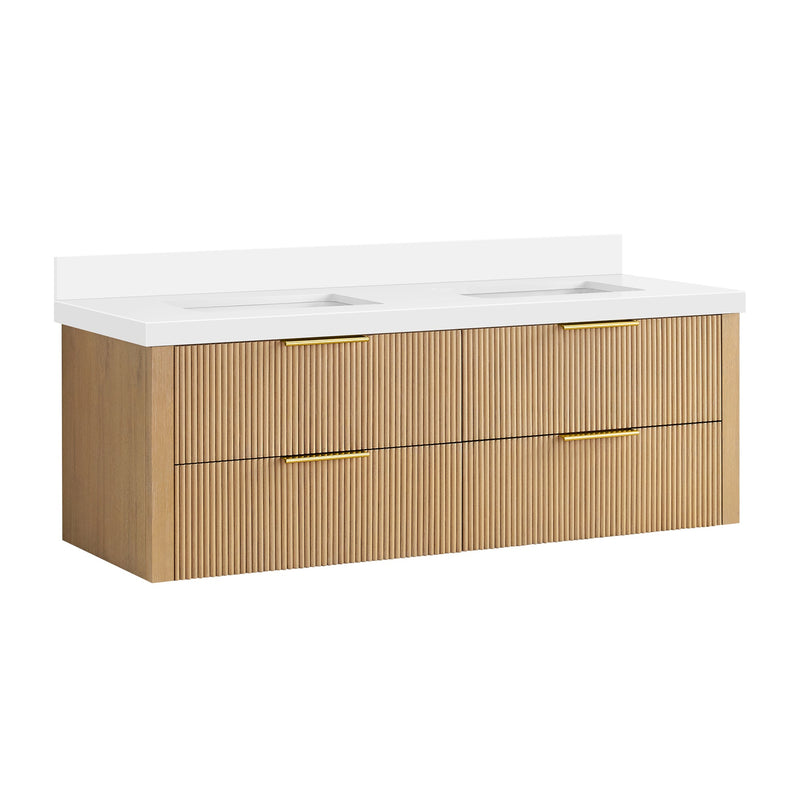 Vinnova 709960M-WA-PQ Barcelona 60M" Floating Double Bath Vanity in Washed Ash Grey