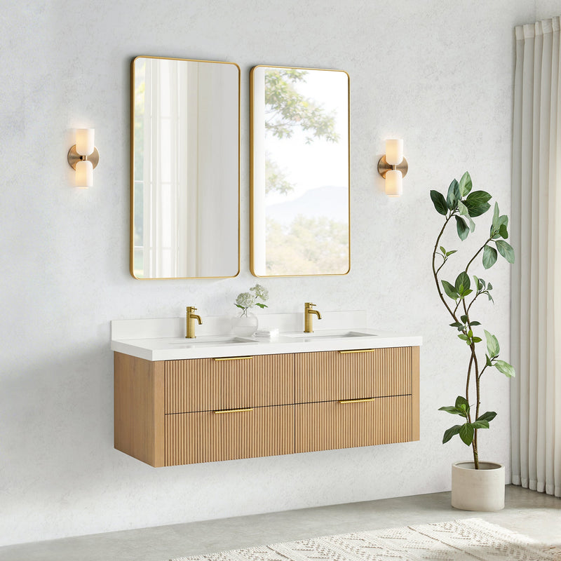 Vinnova 709960M-WA-PQ Barcelona 60M" Floating Double Bath Vanity in Washed Ash Grey