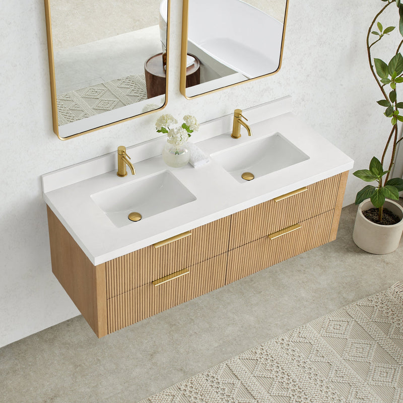 Vinnova 709960M-WA-PQ Barcelona 60M" Floating Double Bath Vanity in Washed Ash Grey