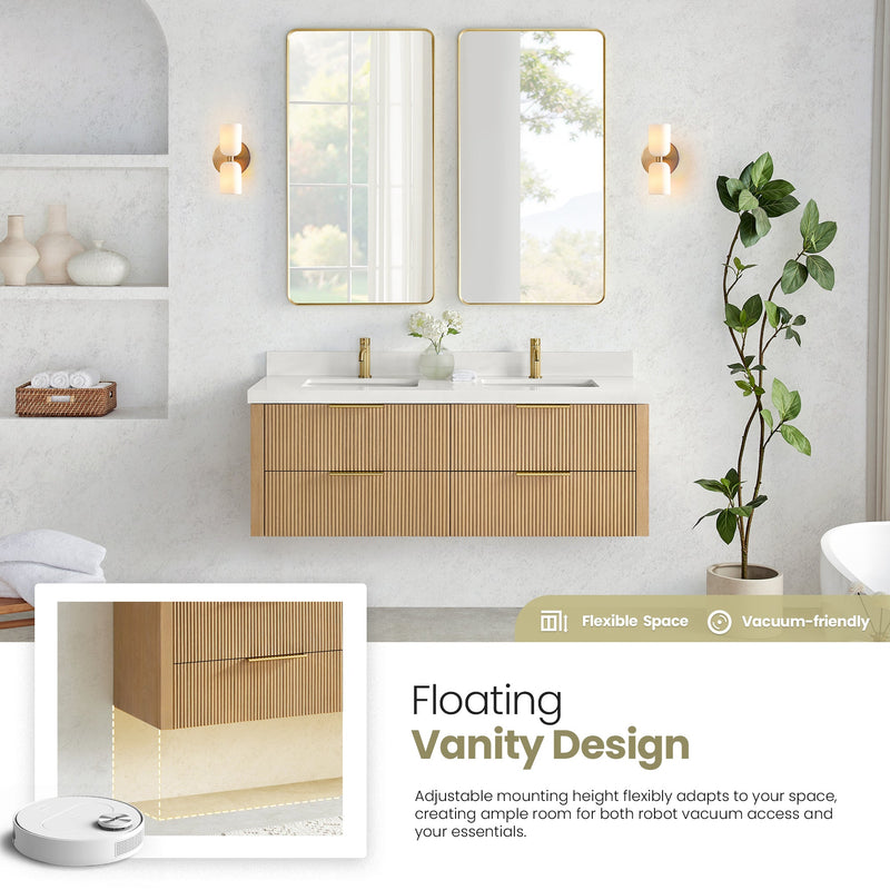 Vinnova 709960M-WA-PQ Barcelona 60M" Floating Double Bath Vanity in Washed Ash Grey