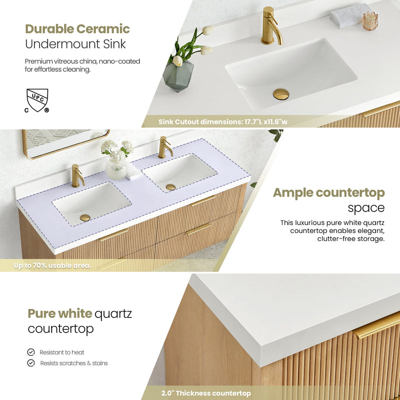 Vinnova 709960M-WA-PQ Barcelona 60M" Floating Double Bath Vanity in Washed Ash Grey