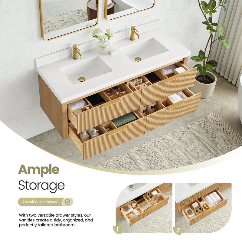 Vinnova 709960M-WA-PQ Barcelona 60M" Floating Double Bath Vanity in Washed Ash Grey