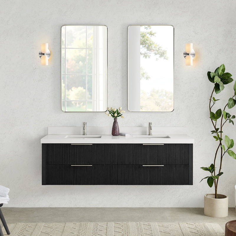 Vinnova 709972-OK-PQ Barcelona 72" Floating Double Bath Vanity in Oak Weathered Black