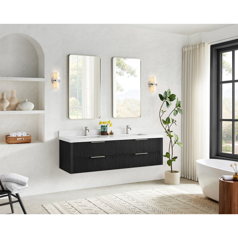 Vinnova 709972-OK-PQ Barcelona 72" Floating Double Bath Vanity in Oak Weathered Black