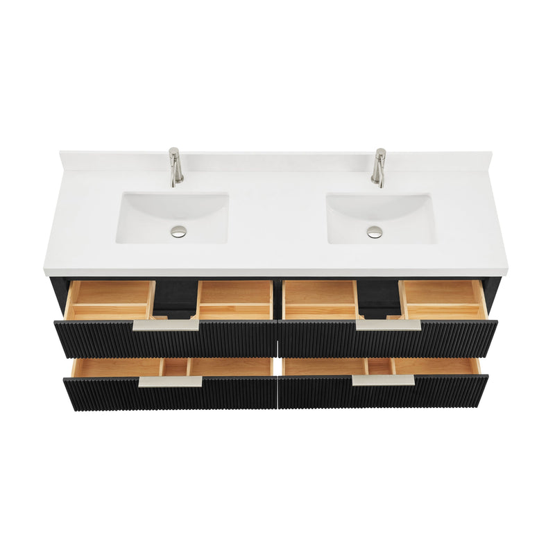 Vinnova 709972-OK-PQ Barcelona 72" Floating Double Bath Vanity in Oak Weathered Black