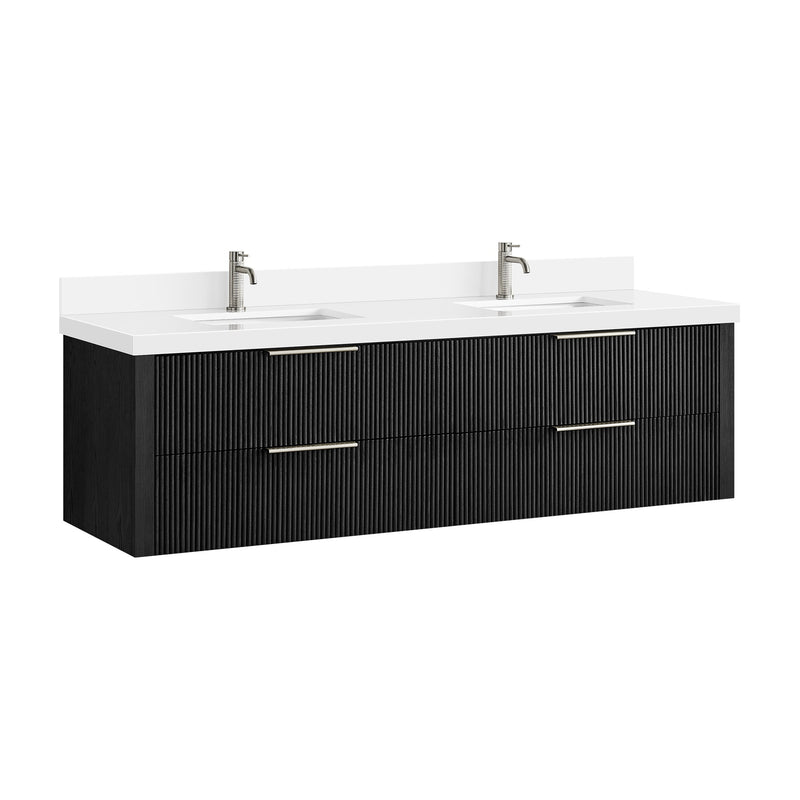 Vinnova 709972-OK-PQ Barcelona 72" Floating Double Bath Vanity in Oak Weathered Black