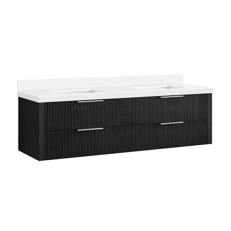 Vinnova 709972-OK-PQ Barcelona 72" Floating Double Bath Vanity in Oak Weathered Black