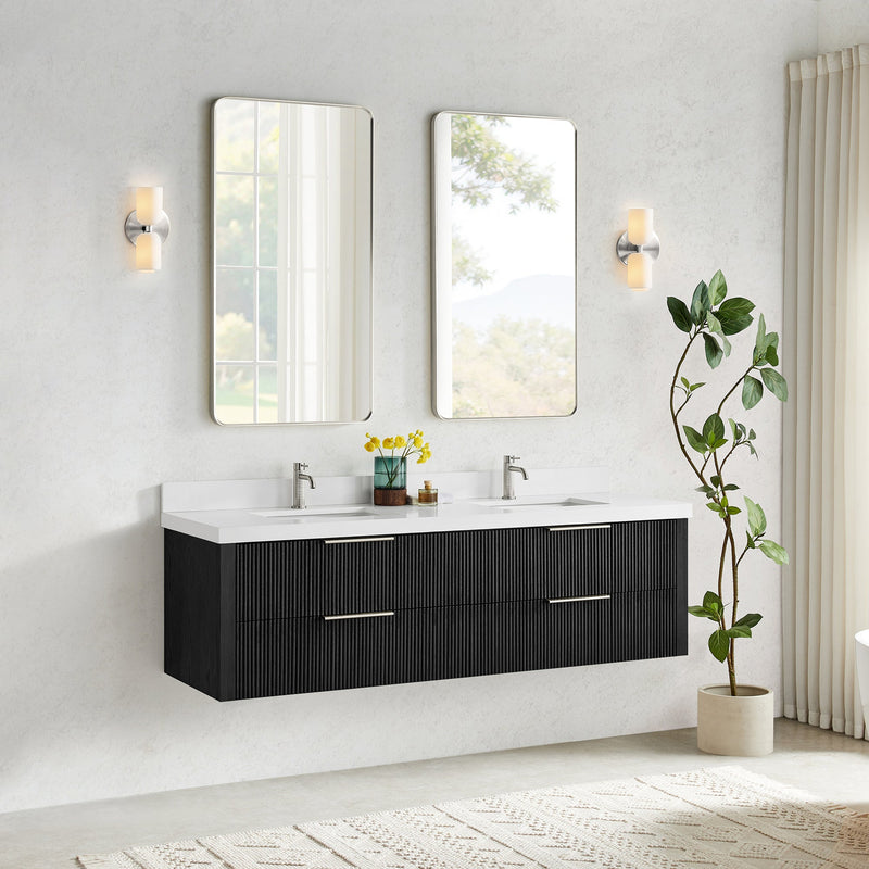 Vinnova 709972-OK-PQ Barcelona 72" Floating Double Bath Vanity in Oak Weathered Black