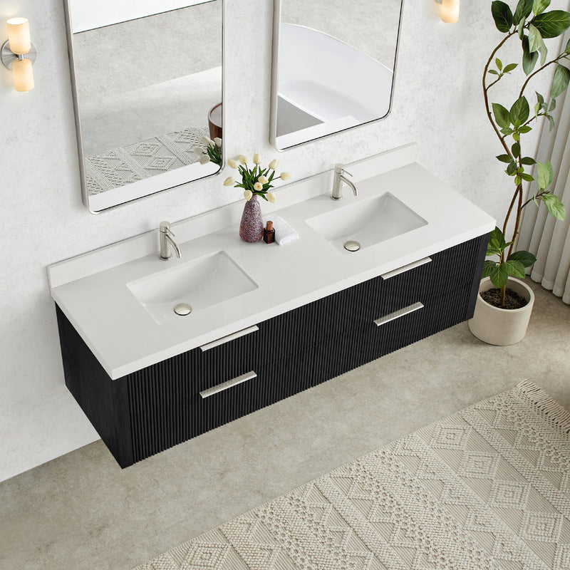 Vinnova 709972-OK-PQ Barcelona 72" Floating Double Bath Vanity in Oak Weathered Black