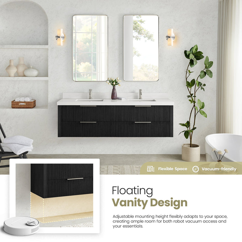 Vinnova 709972-OK-PQ Barcelona 72" Floating Double Bath Vanity in Oak Weathered Black