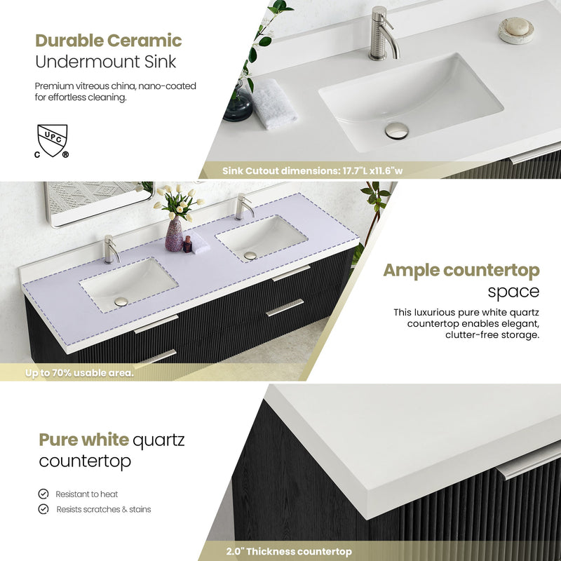 Vinnova 709972-OK-PQ Barcelona 72" Floating Double Bath Vanity in Oak Weathered Black