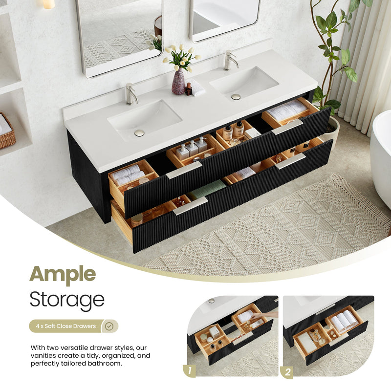 Vinnova 709972-OK-PQ Barcelona 72" Floating Double Bath Vanity in Oak Weathered Black