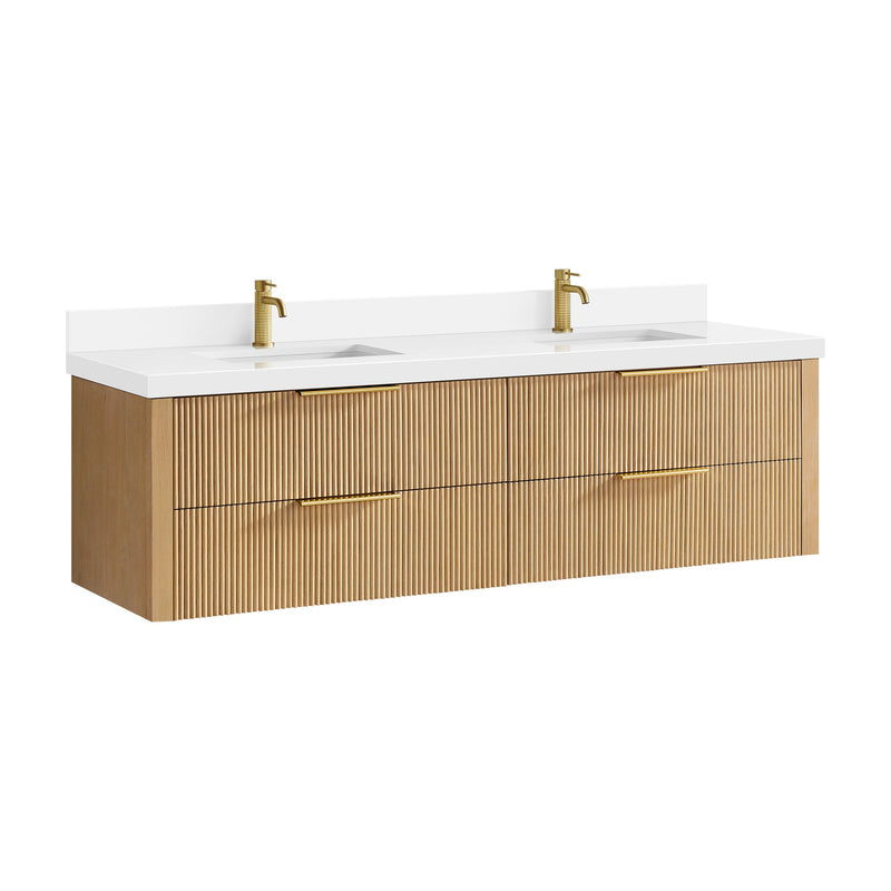Vinnova 709972-WA-PQ Barcelona 72" Floating Double Bath Vanity in Washed Ash Grey