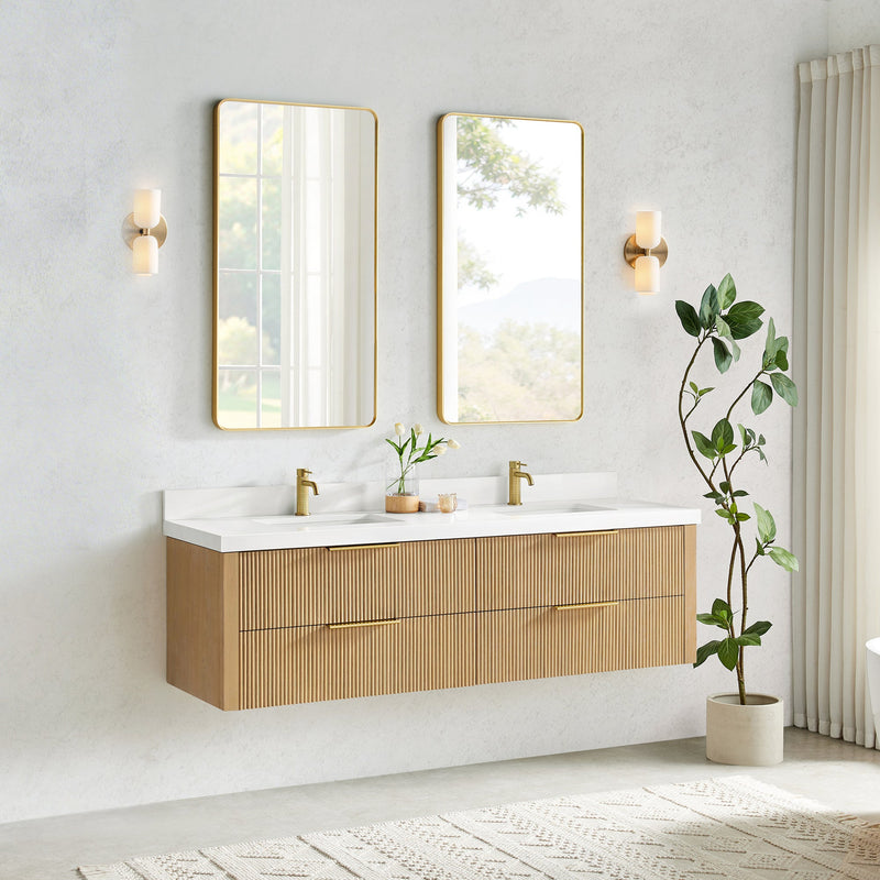 Vinnova 709972-WA-PQ Barcelona 72" Floating Double Bath Vanity in Washed Ash Grey
