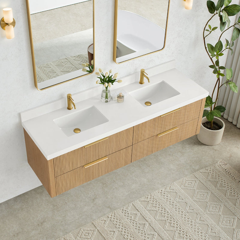 Vinnova 709972-WA-PQ Barcelona 72" Floating Double Bath Vanity in Washed Ash Grey