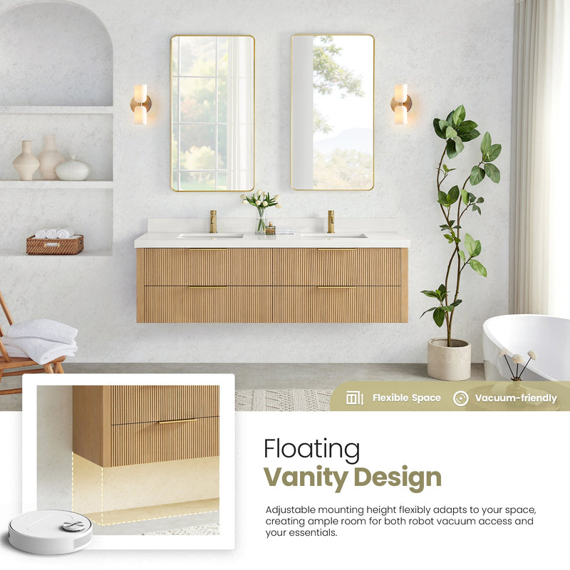 Vinnova 709972-WA-PQ Barcelona 72" Floating Double Bath Vanity in Washed Ash Grey