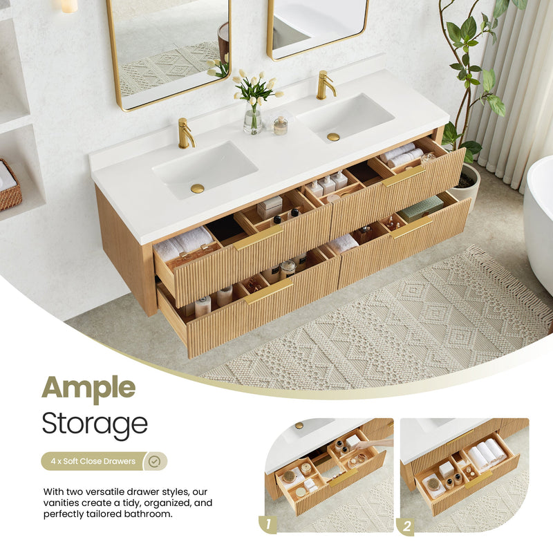 Vinnova 709972-WA-PQ Barcelona 72" Floating Double Bath Vanity in Washed Ash Grey
