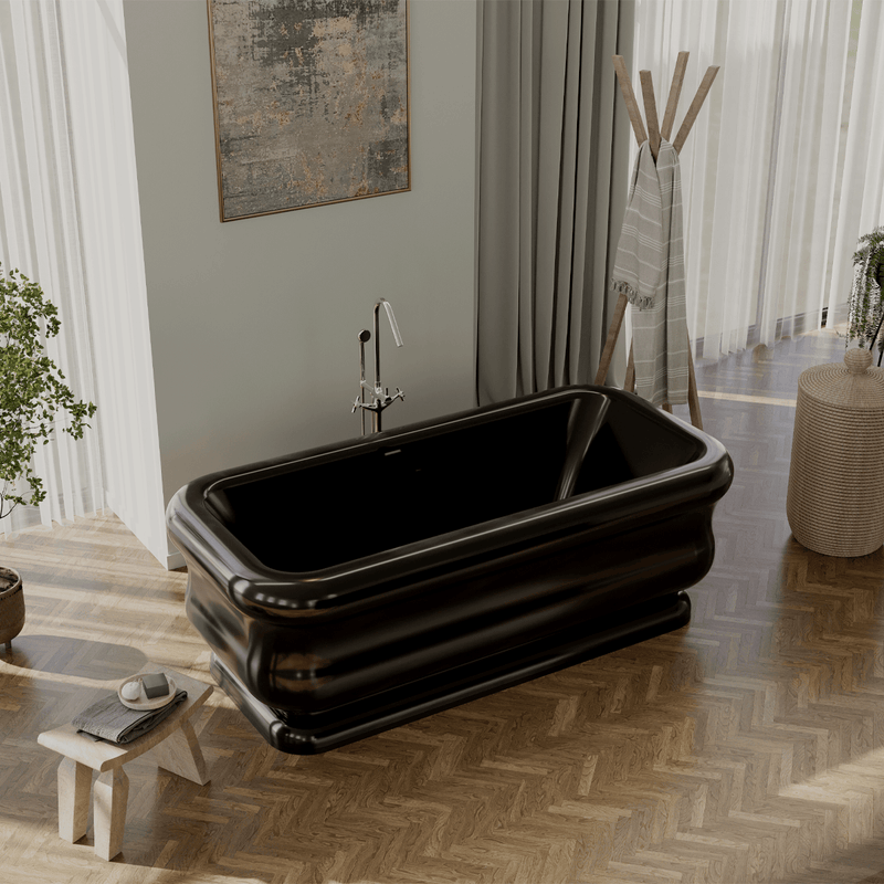 Magnus 158365 71" Extra Wide Calhoun Acrylic Freestanding Tub With Insulation - Glossy Black