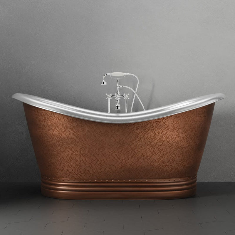 Magnus 109963 72" Findley Copper Double-Slipper Roll-Top Pedestal Tub - Nickel Interior