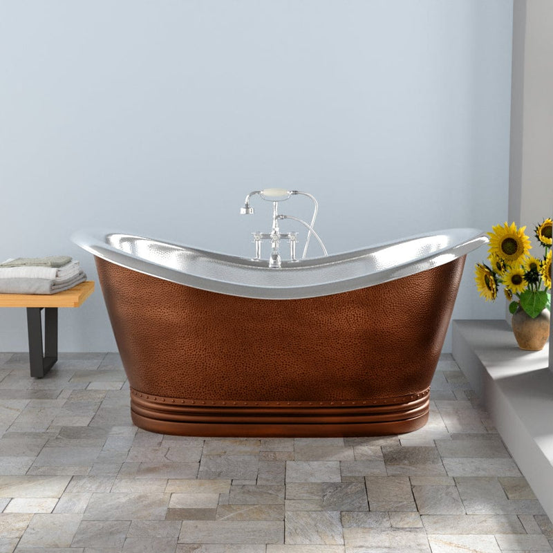 Magnus 109963 72" Findley Copper Double-Slipper Roll-Top Pedestal Tub - Nickel Interior