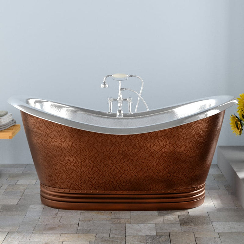 Magnus 109963 72" Findley Copper Double-Slipper Roll-Top Pedestal Tub - Nickel Interior
